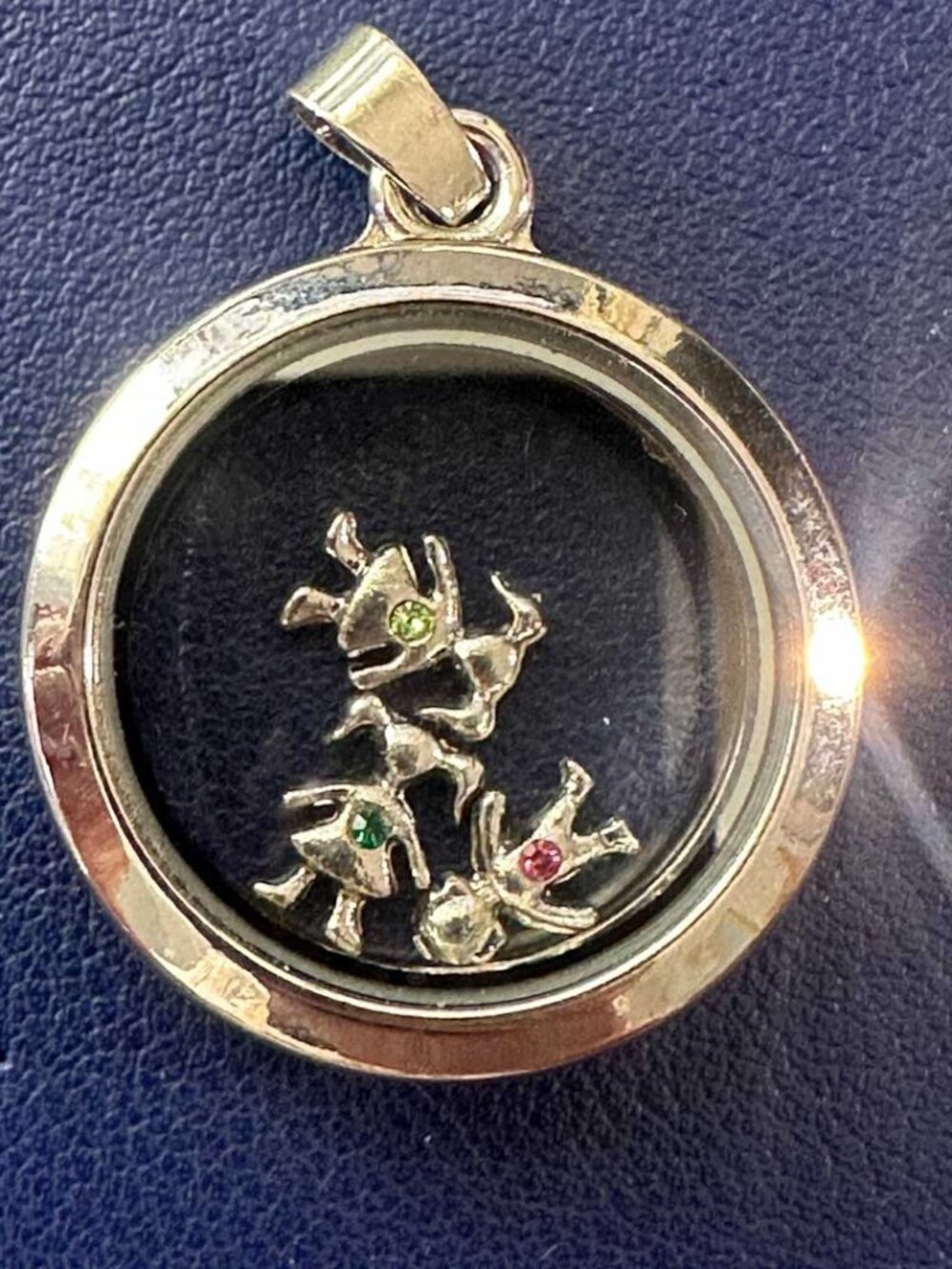 Stainless Steel Pendant Charm with 2 Girls and 1 Boy Charms & Coloured Stones